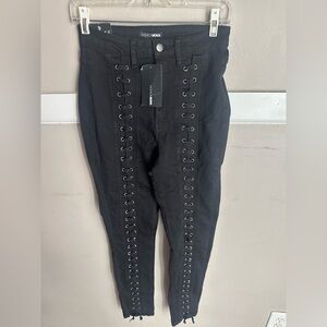 Fashion Nova Black Lace-Up Black Jeans Size 9 NWT